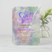 Glitter Tiara Holographic Pearl Sweet 16 Party Kaart (Staand voorkant)