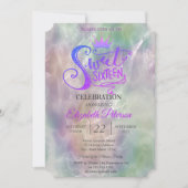 Glitter Tiara Holographic Pearl Sweet 16 Party Kaart (Voorkant)