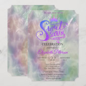 Glitter Tiara Holographic Pearl Sweet 16 Party Kaart (Voorkant / Achterkant)