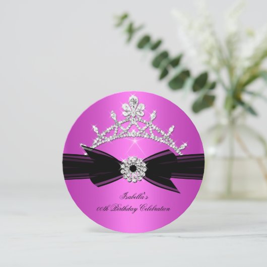 Glitter Tiara Hot Pink Diamond Bow 2 Kaart (Staand voorkant)