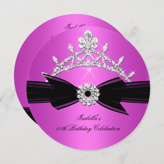 Glitter Tiara Hot Pink Diamond Bow 2 Kaart (Voorkant / Achterkant)