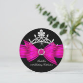 Glitter Tiara Hot Pink Diamond Bow Birthday Party Kaart (Staand voorkant)