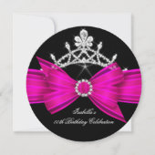 Glitter Tiara Hot Pink Diamond Bow Birthday Party Kaart (Voorkant)