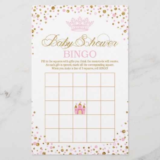 Glitter Tiara Royal Princess Baby shower Bingo (Voorkant)