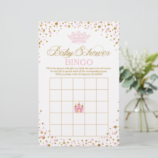 Glitter Tiara Royal Princess Baby shower Bingo (Staand voorkant)