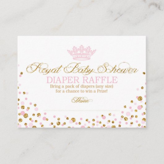 Glitter Tiara Royal Princess Luier Raffle Ticket Informatiekaartje (Voorkant)