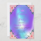Glitter Tiara Rozen Ombre Holographic Birthday Kaart (Voorkant)