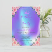 Glitter Tiara Rozen Ombre Holographic Birthday Kaart (Staand voorkant)