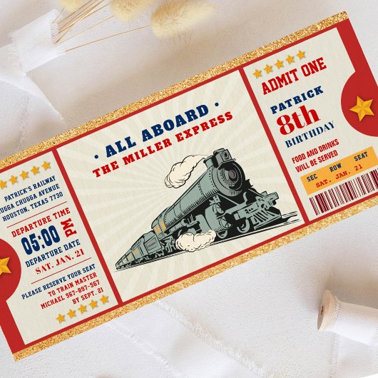 Glitter Train Ticket Birthday-instapkaart Kaart