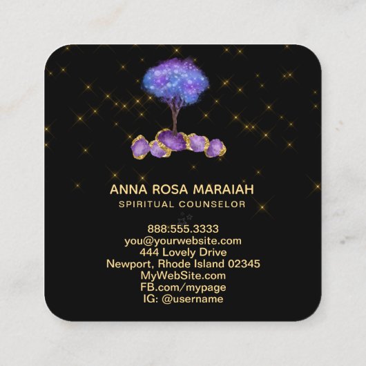 *~* Glitter Tree Amethyst juwelen Magisch Vierkante Visitekaartje (Achterkant)