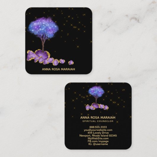 *~* Glitter Tree Amethyst juwelen Magisch Vierkante Visitekaartje (Voorkant / Achterkant)
