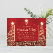 Glitter Trees Red met gouden kerstfeest Kaart (Staand voorkant)