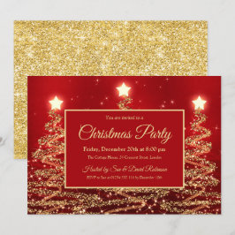 Glitter Trees Red met gouden kerstfeest Kaart