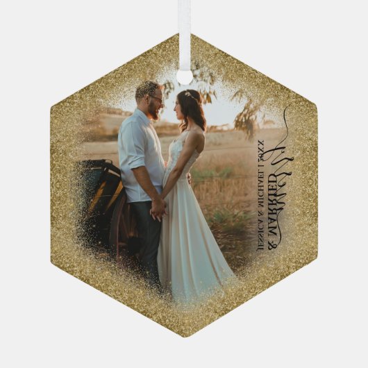 Glitter Trim voor huwelijksfeest Glas Ornament (Achterkant)