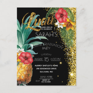 Glitter Tropical Flowers Graduparty Briefkaart