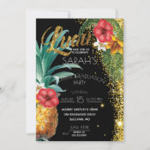 Glitter Tropical Flowers Graduparty Kaart (Voorkant)