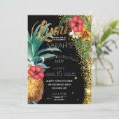 Glitter Tropical Flowers Graduparty Kaart (Staand voorkant)