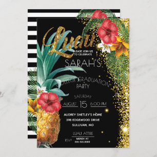 Glitter Tropical Flowers Graduparty Kaart