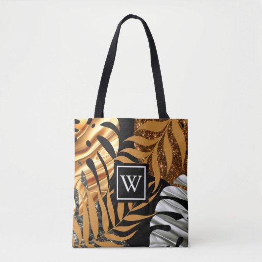Glitter Tropische Bloemen Tote Bag (Voorkant)