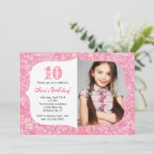 Glitter Ttiende verjaardag Uitnodiging (Staand voorkant)