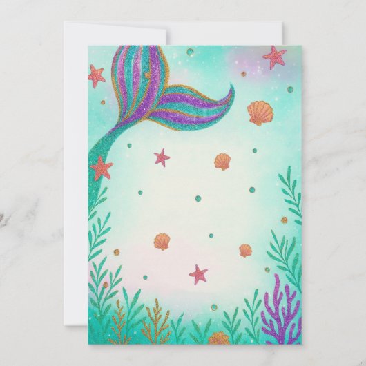 Glitter Turquoise Baby Meisje Zeemeermin Baby show Kaart (Achterkant)