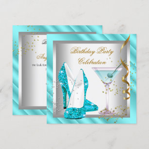 Glitter Turquoise Blauwe Hoge Hak Schoenen Gouden  Kaart