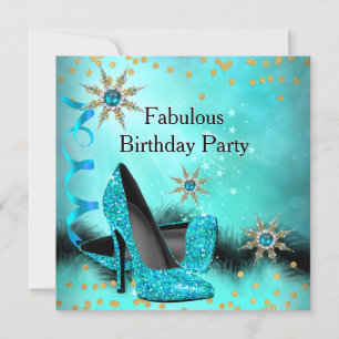 Glitter Turquoise Blauwe Hoge Hakken Verjaardagsfe Kaart