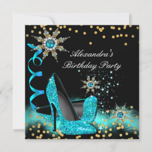 Glitter Turquoise Blauwe Hoge Hakken Zwarte Verjaa Kaart