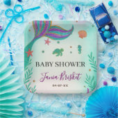 Glitter Turquoise Zeemeermin Baby shower Papieren Bordje (Feest)