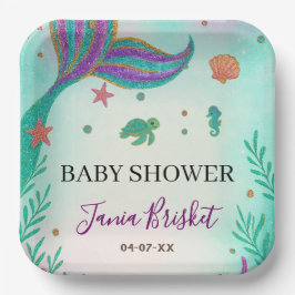 Glitter Turquoise Zeemeermin Baby shower Papieren Bordje