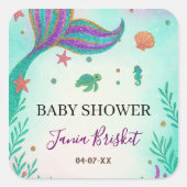 Glitter Turquoise Zeemeermin Baby shower Vierkante Sticker (Voorkant)