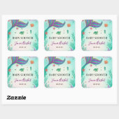 Glitter Turquoise Zeemeermin Baby shower Vierkante Sticker (Vel)