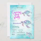 Glitter Turtle Zee Zomer Verjaardagsfeest Kaart (Voorkant)