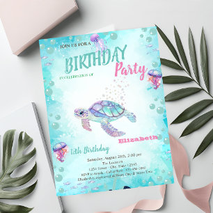Glitter Turtle Zee Zomer Verjaardagsfeestje  Kaart