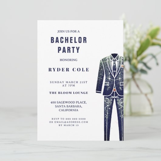 Glitter Tux Bachelor Party Uitnodigen Kaart (Staand voorkant)