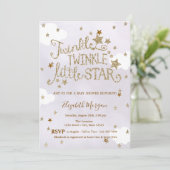 Glitter Twinkle Little Star Lavender Baby Shower Kaart (Staand voorkant)