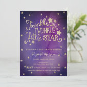 Glitter Twinkle Little Star Violet Baby shower Kaart (Staand voorkant)
