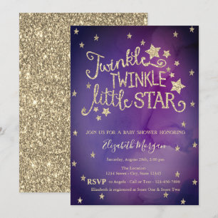 Glitter Twinkle Little Star Violet Baby shower Kaart