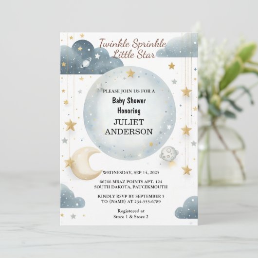 Glitter Twinkle Twinkle Little Star Baby shower Kaart (Staand voorkant)