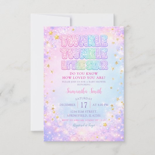 Glitter Twinkle Twinkle Little Star Baby Shower Kaart (Voorkant)