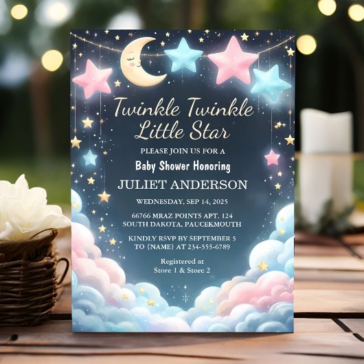 Glitter Twinkle Twinkle Little Star Baby shower Kaart