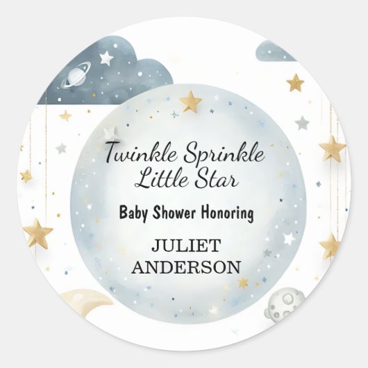 Glitter Twinkle Twinkle Little Star Baby shower Ronde Sticker (Voorkant)