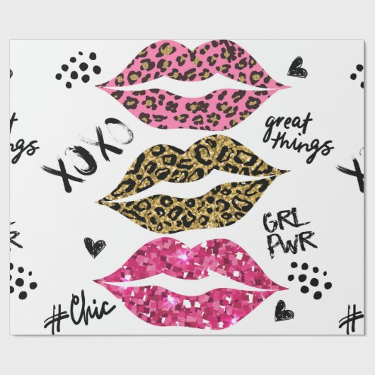 Glitter typografie afdrukken met lippenpatroon cadeaupapier (Vlak)