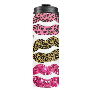 Glitter typografie afdrukken met lippenpatroon thermosbeker