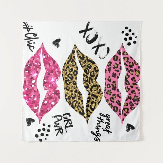 Glitter typografie afdrukken met lippenpatroon wandkleed (Voorkant (horizontaal))