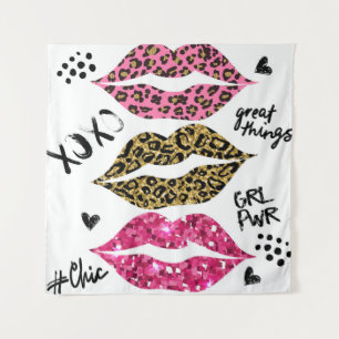 Glitter typografie afdrukken met lippenpatroon wandkleed