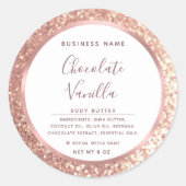 Glitter typografie folie roos goud lijst ronde sticker (Voorkant)