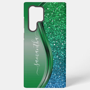 Glitter uitzicht Helder Groen Blauw Gepersonalisee Samsung Galaxy Hoesje