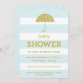 Glitter umbrella baby shower-uitnodiging kaart (Voorkant / Achterkant)