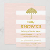 Glitter umbrella baby shower-uitnodiging - roze kaart (Voorkant / Achterkant)